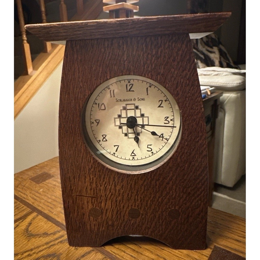 Vintage Mission Oak Mantel Clock Arts & Crafts Prairie Style Schlabach